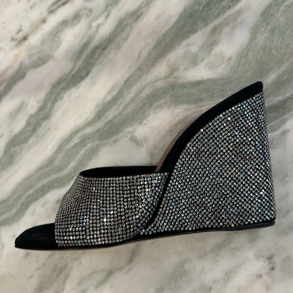 Brand new Amina Muaddi Lupita crystal wedge mules - Picture 2 of 7